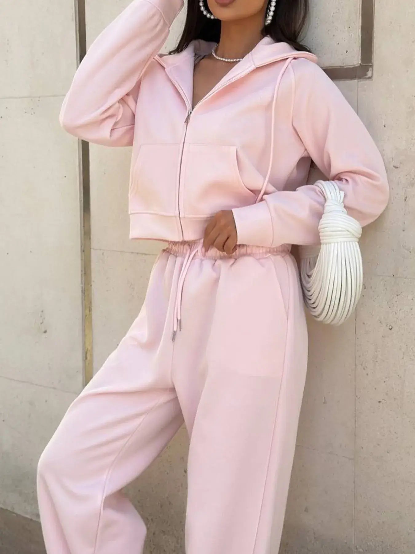 Zip Up Drawstring Hoodie and Pants Set - Trendsi - Flyclothing LLC