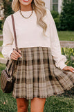 Plaid Round Neck Long Sleeve Mini Dress - Trendsi