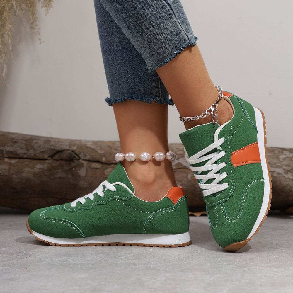 PU Leather Contrast Round Toe Flats Sneakers - Trendsi - Flyclothing LLC