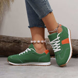 PU Leather Contrast Round Toe Flats Sneakers - Trendsi - Flyclothing LLC