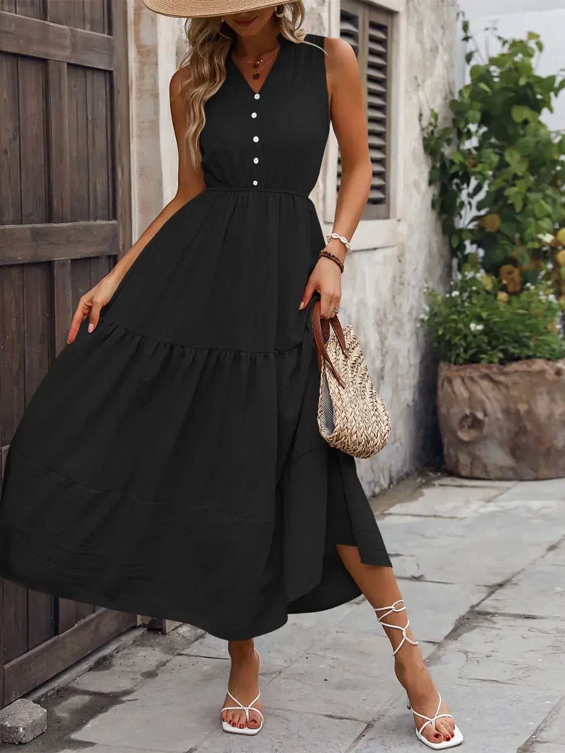 Notched Sleeveless Maxi Tank Dress - Trendsi - Flyclothing LLC