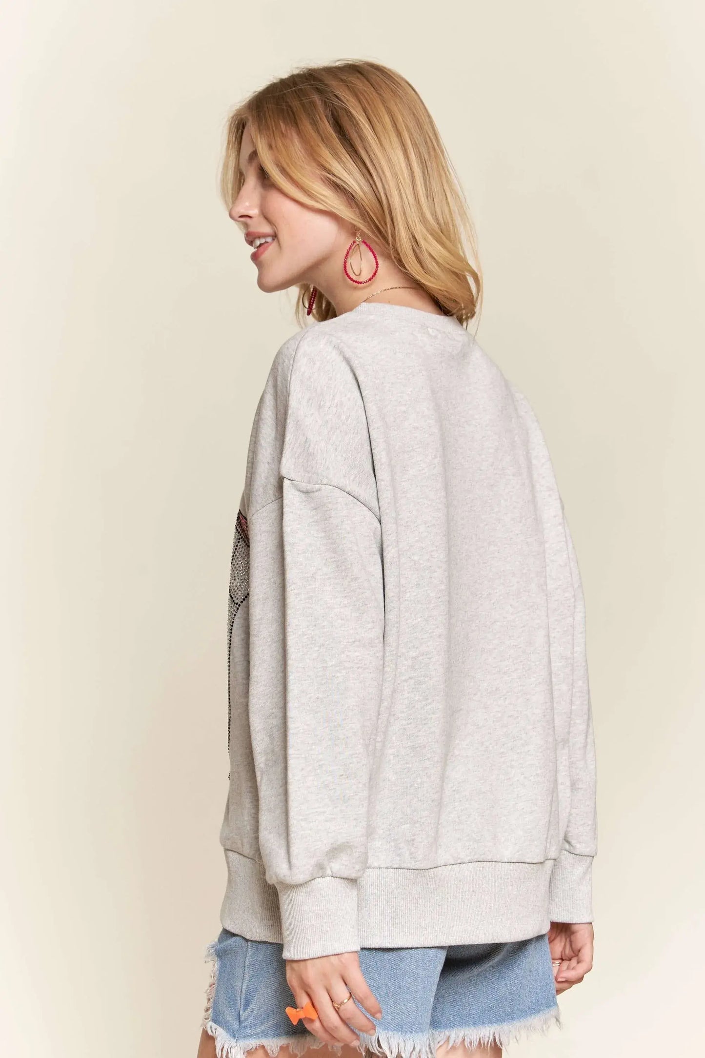 ADORA Rhinestone Accent Casual Sweatshirt - Trendsi - Flyclothing LLC