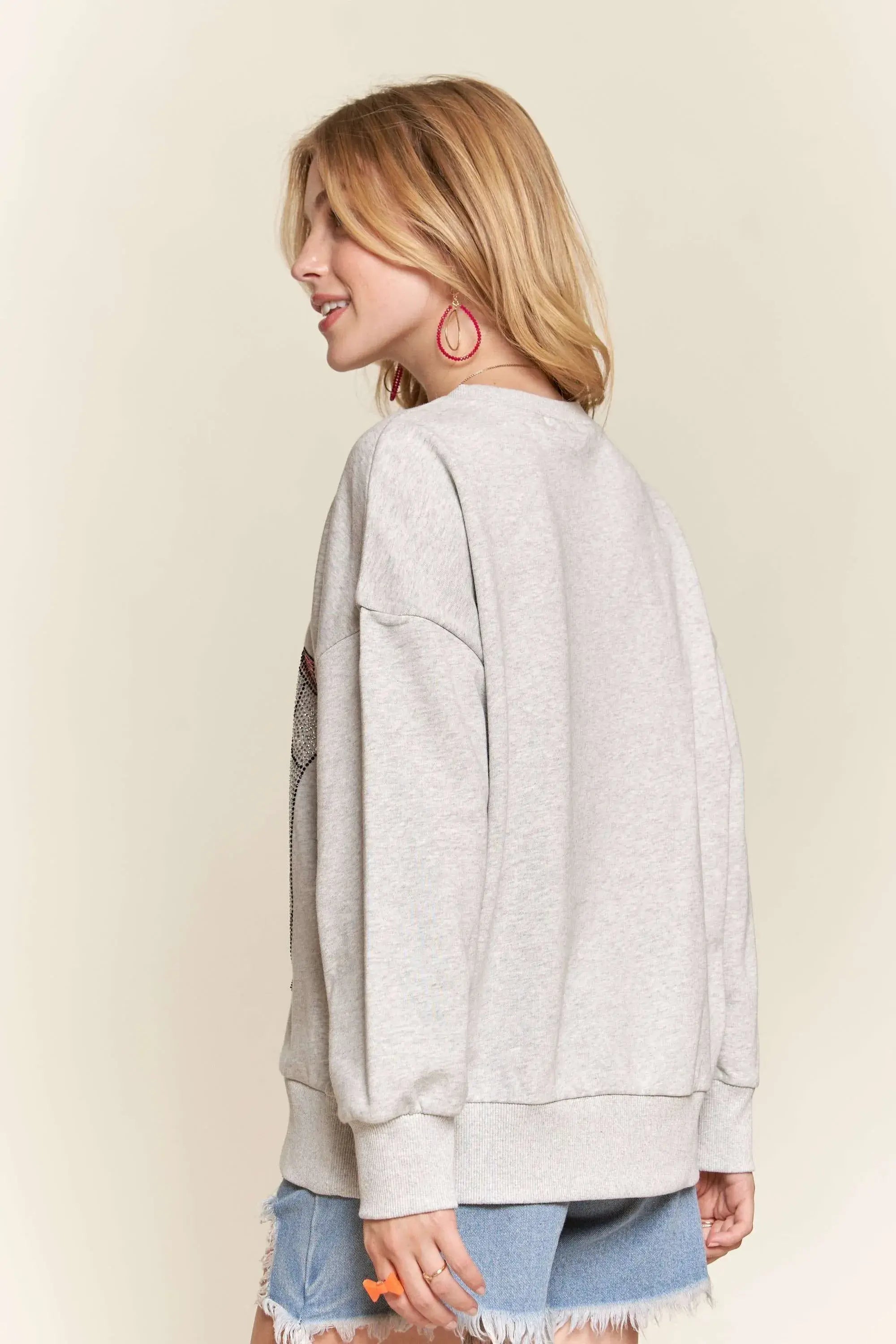 ADORA Rhinestone Accent Casual Sweatshirt - Trendsi - Flyclothing LLC