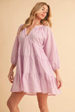 Aemi + Co Notched Balloon Sleeve Tiered Mini Dress - Trendsi