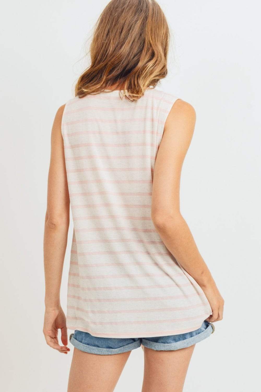 Cotton Bleu by Nu Label Sleeveless Front Tie Striped Top - Trendsi - Flyclothing LLC