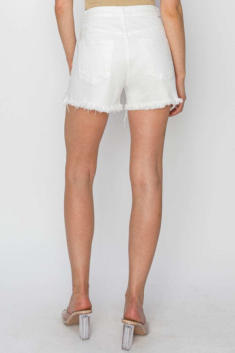 RISEN Button Fly Frayed Hem Denim Shorts - Trendsi - Flyclothing LLC