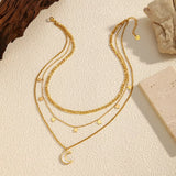18K Gold-Plated Moon Three-Layered Necklace - Trendsi - Flyclothing LLC