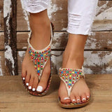 PU Leather Beaded Flat Sandals - Trendsi