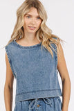 Mittoshop Washed Denim Distressed Detail Crop Tank - Trendsi