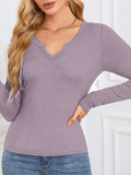 Notched Long Sleeve T-Shirt - Trendsi - Flyclothing LLC