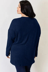 Basic Bae Full Size Ribbed Half Button Long Sleeve High-Low T-Shirt - ShopBasicbae - Flyclothing LLC