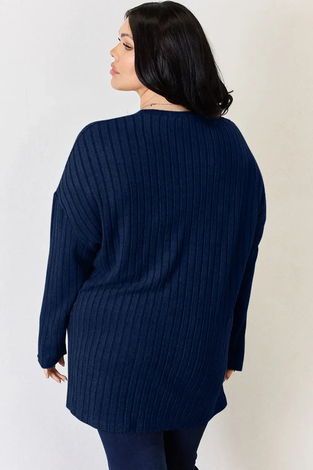Basic Bae Full Size Ribbed Half Button Long Sleeve High-Low T-Shirt - ShopBasicbae - Flyclothing LLC