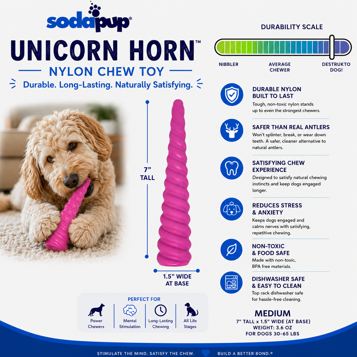Princess Pack 2-Pack Dog Toy | Pink Glitter Ball + Unicorn Horn Chew Toy | USA Made - SodaPup/True Dogs, LLC - Flyclothing LLC
