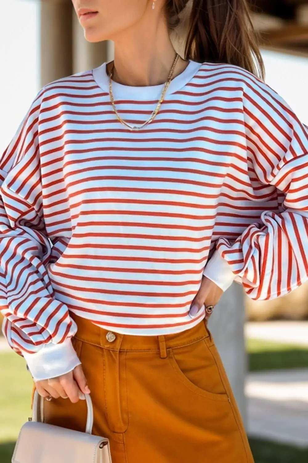 Striped Dropped Shoulder Long Sleeve Sweatshirt - Trendsi - Flyclothing LLC