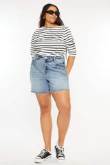 Kancan Full Size Raw Hem High Waist Denim Shorts - Trendsi - Flyclothing LLC