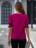 Notched Short Sleeve Blouse - Trendsi - Flyclothing LLC
