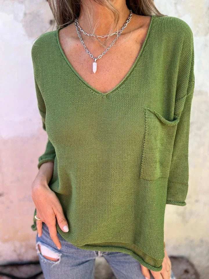 Full Size Casual V-Neck Knit Sweater Plus Size - Trendsi - Flyclothing LLC