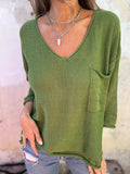 Full Size Casual V-Neck Knit Sweater Plus Size - Trendsi - Flyclothing LLC