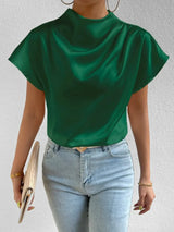 Mock Neck Short Sleeve Blouse - Trendsi - Flyclothing LLC