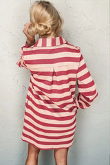 Double Take Full Size Striped Contrast Collared Neck Long Sleeve Dress - Trendsi - Flyclothing LLC