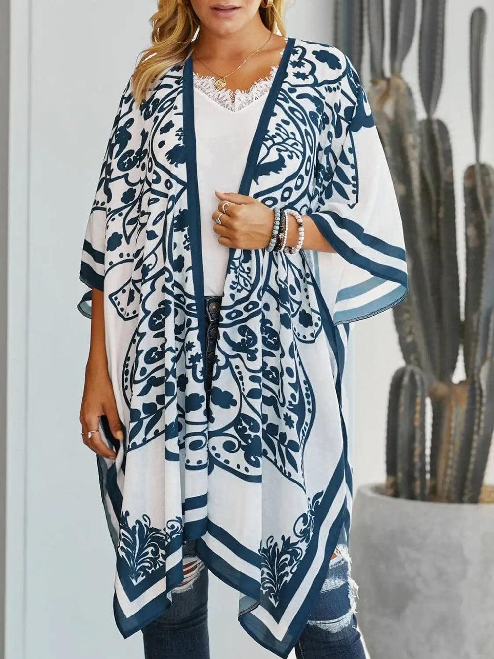 Printed Open Front Cover-Up - Trendsi