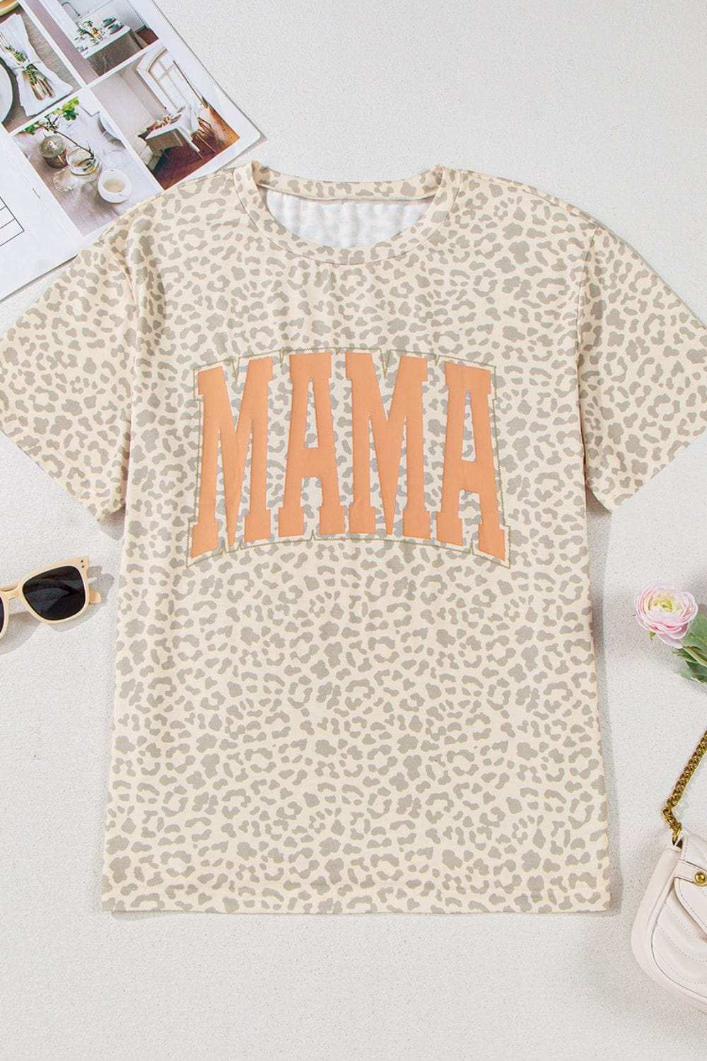 MAMA Letter Graphic Leopard Round Neck T-Shirt - Trendsi - Flyclothing LLC