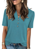 Notched Short Sleeve T-Shirt - Trendsi