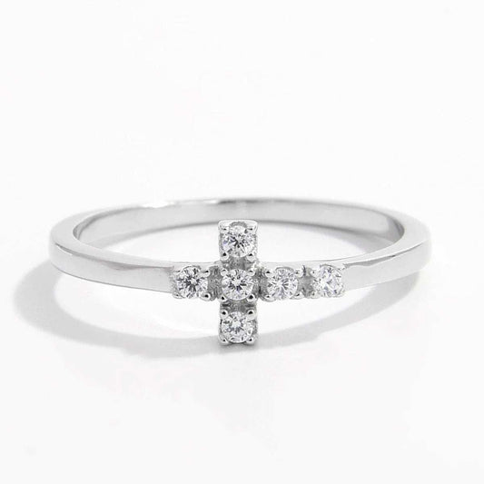 925 Sterling Silver Zircon Cross Ring - Trendsi - Flyclothing LLC