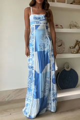 Cutout Back Printed Square Neck Maxi Dress - Trendsi - Flyclothing LLC