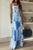 Cutout Back Printed Square Neck Maxi Dress - Trendsi