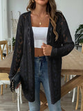 Openwork Open Front Long Sleeve Cardigan - Trendsi