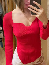 Ribbed Knit Sweetheart Neckline Sweater - Trendsi - Flyclothing LLC