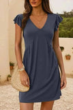 V-Neck Ruffled Cap Sleeve Dress - Trendsi - Flyclothing LLC