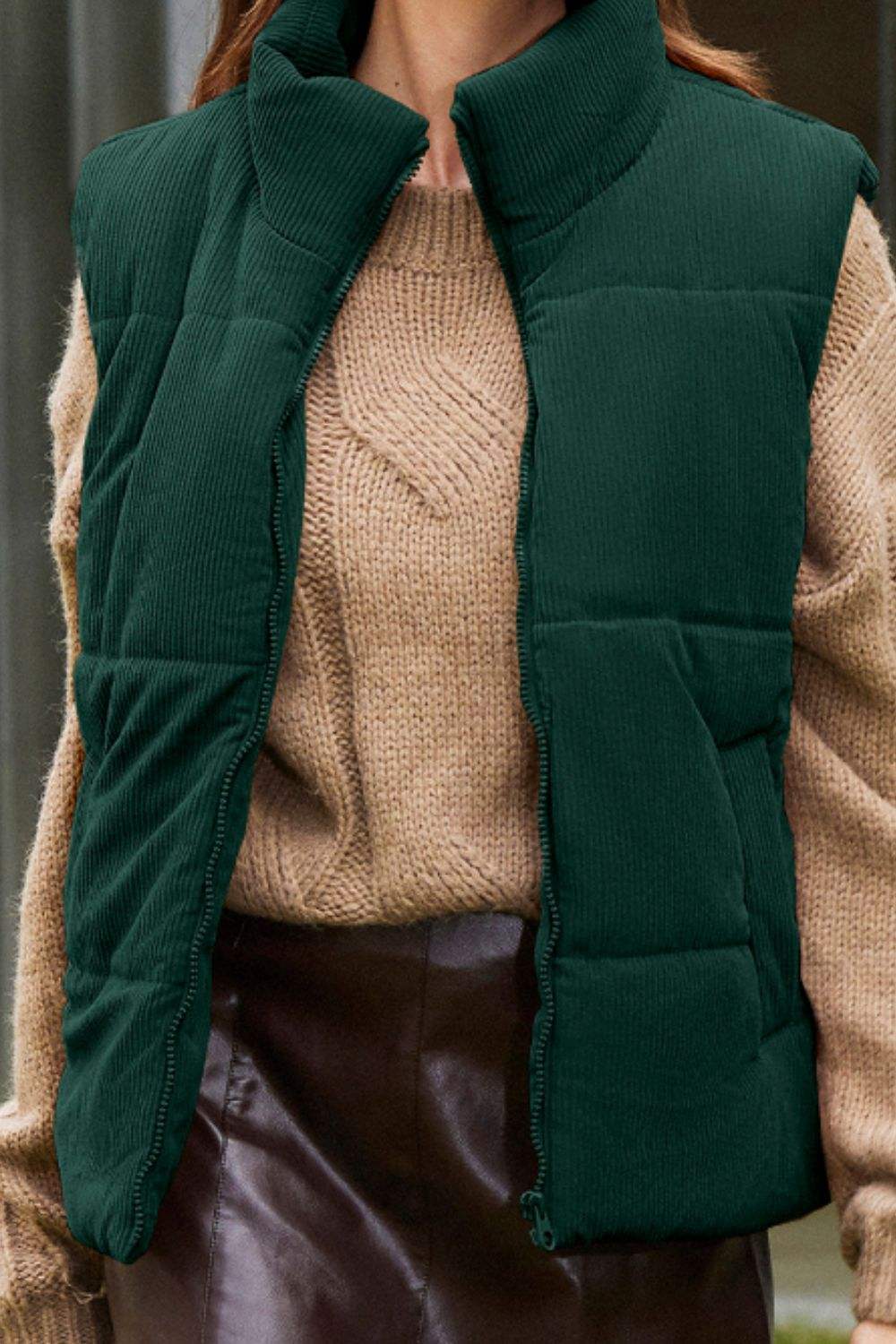 Zip Up Turtleneck Vest Coat - Trendsi - Flyclothing LLC