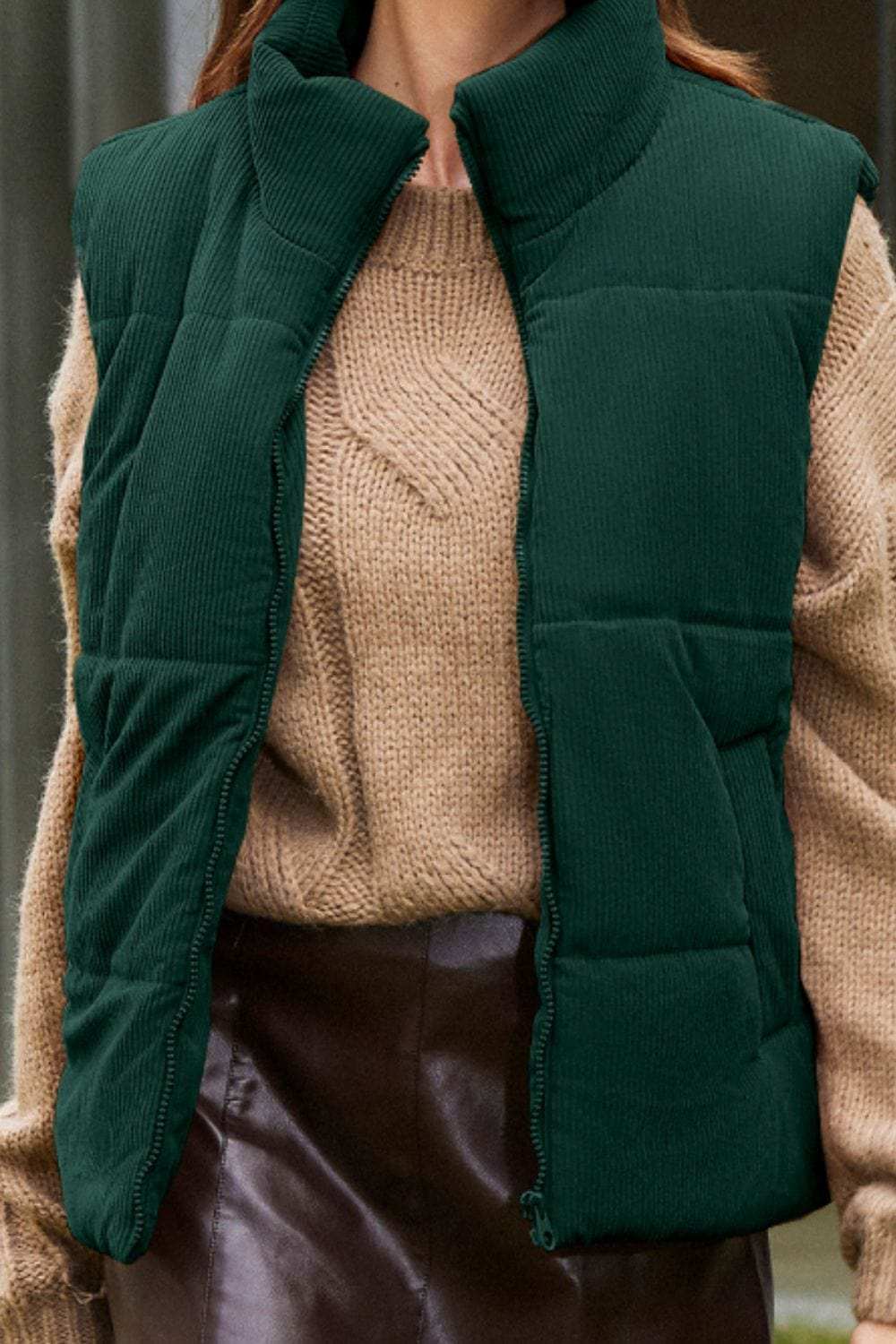 Zip Up Turtleneck Vest Coat - Trendsi - Flyclothing LLC