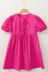 Puff Sleeve Tie Front High Waist Mini Dress - Trendsi - Flyclothing LLC