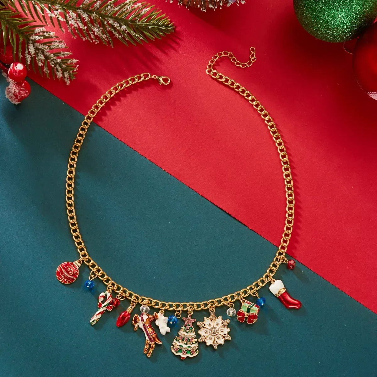 18K Gold-Plated Christmas Charm Necklace - Trendsi - Flyclothing LLC