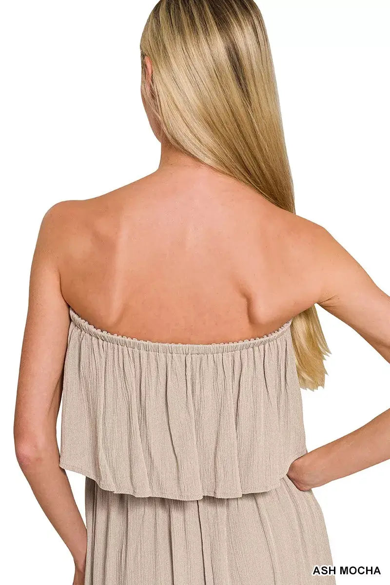 Zenana Woven Crinkle Strapless Maxi Dress - Trendsi - Flyclothing LLC