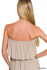 Zenana Woven Crinkle Strapless Maxi Dress - Trendsi - Flyclothing LLC
