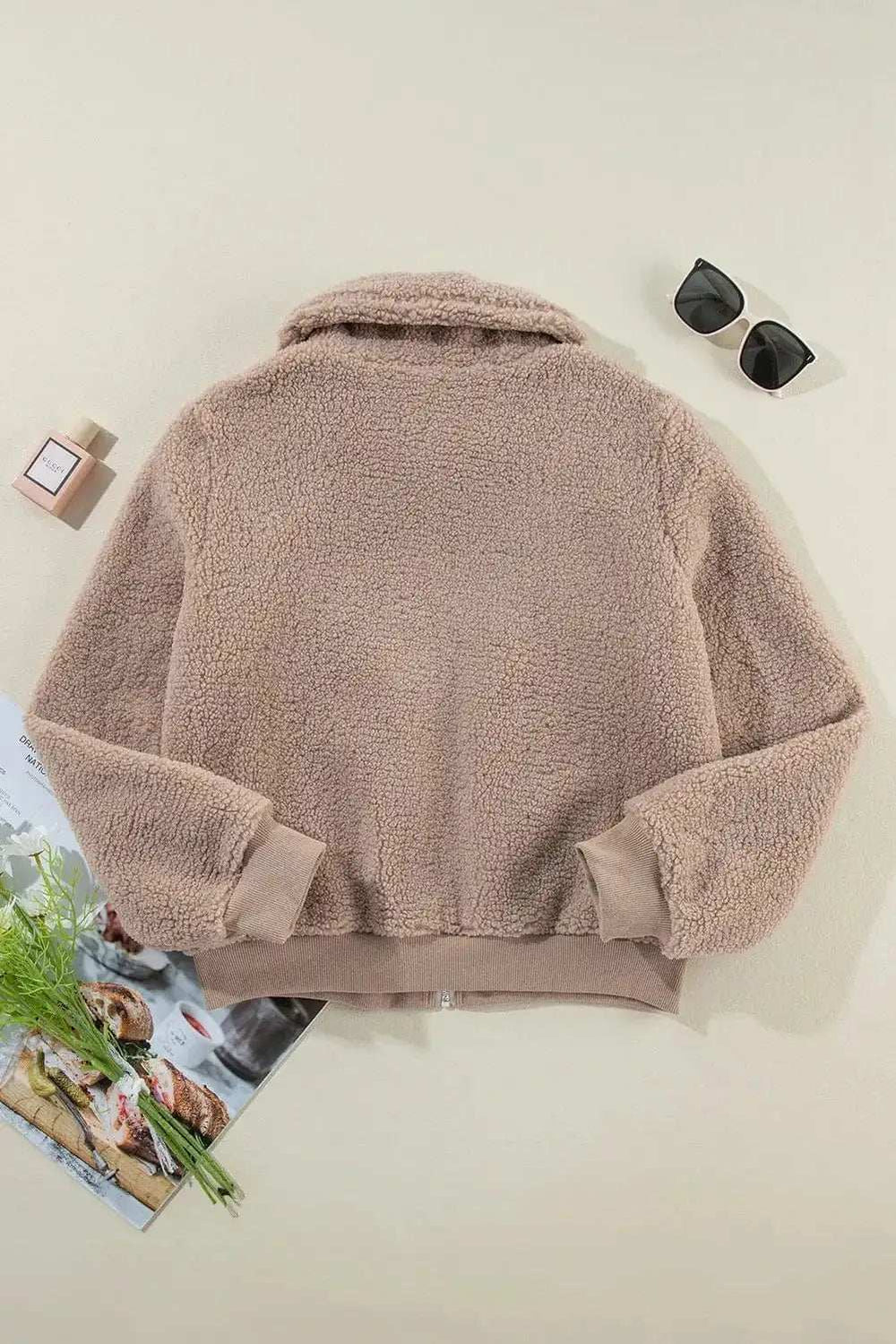 Zip Up Long Sleeve Plush Jacket - Trendsi - Flyclothing LLC