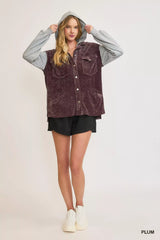 Umgee Contrast Hooded Chenille Jacket - Trendsi - Flyclothing LLC
