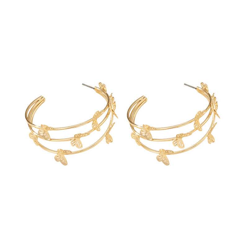 Fashion Sweet Double Layer Butterfly Stud Earrings & Hoop Earrings, Hollow Out Unique Design Women Earrings, High-End Temperament Stud Ear Jewelry - My Store - Flyclothing LLC