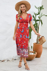 Printed Surplice Short Sleeve Dress - Trendsi