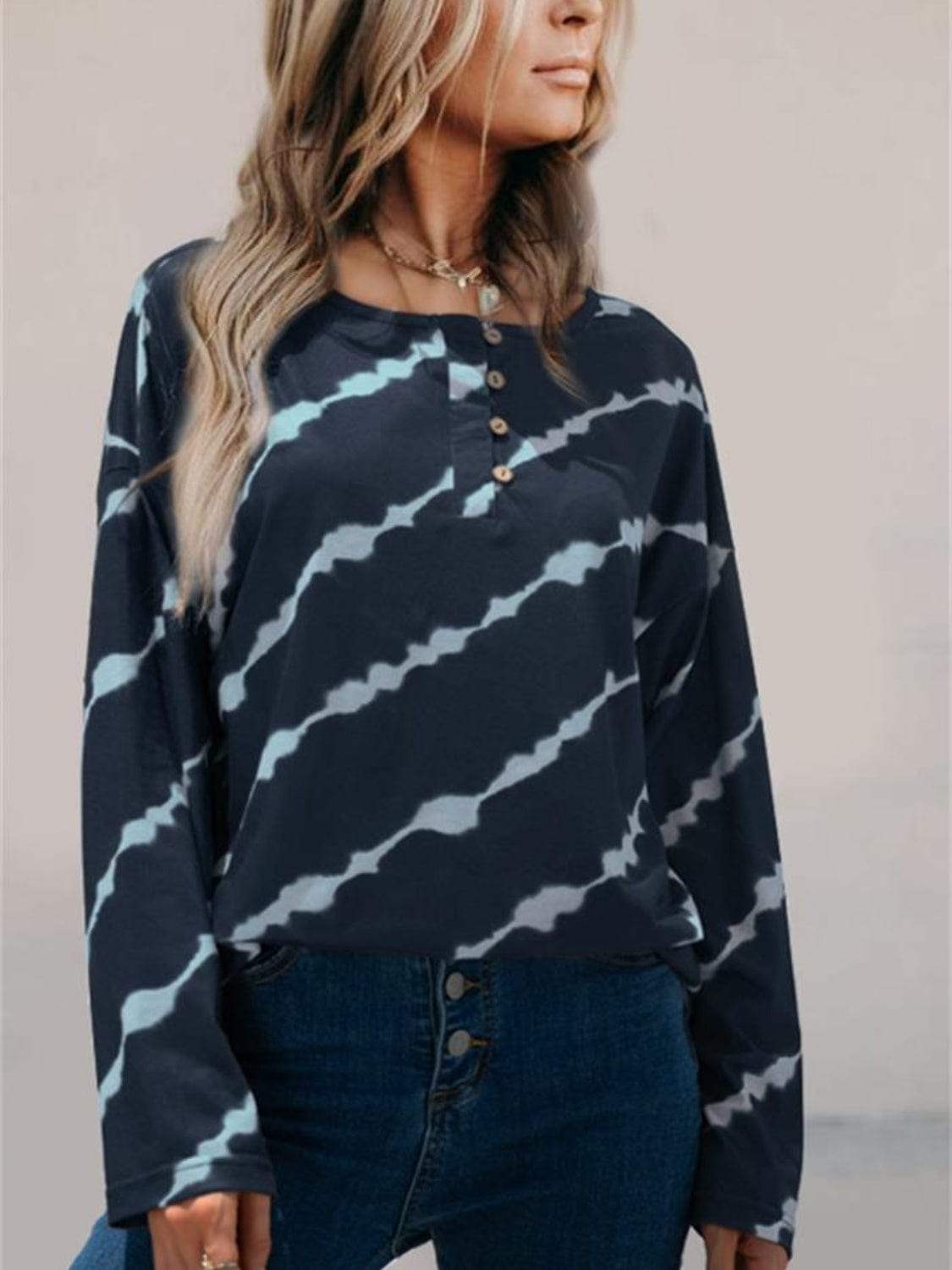 Striped Round Neck Long Sleeve T-Shirt - Trendsi - Flyclothing LLC