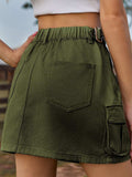 Adjustable Waist Denim Skirt with Pockets - Trendsi - Flyclothing LLC