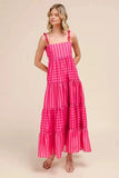 SO ME Stripe Tiered Maxi Dress with Colorful Chain Strap - Trendsi