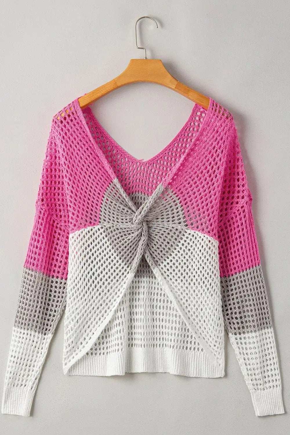 Twisted Back Round Neck Contrast Knit Cover Up - Trendsi - Flyclothing LLC