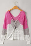 Twisted Back Round Neck Contrast Knit Cover Up - Trendsi - Flyclothing LLC