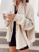 Oversized Waffle Knit Button-Up Jacket - Trendsi - Flyclothing LLC