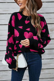 Angel Wings Heart Contrast Round Neck Long Sleeve Sweater - Trendsi